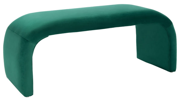 Safavieh Tenko Bench - Modern Minimalist Velvet Seating Solution With Curved Silhouette For Stylish Interiors Emerald BCH1300D