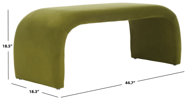 Safavieh Tenko Bench - Elegant Upholstered Seating With Curved Design For Entryways, Living Rooms & Bedrooms Olive BCH1300F