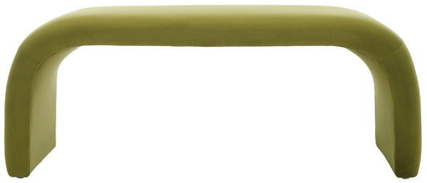 Safavieh Tenko Bench - Elegant Upholstered Seating With Curved Design For Entryways, Living Rooms & Bedrooms Olive BCH1300F
