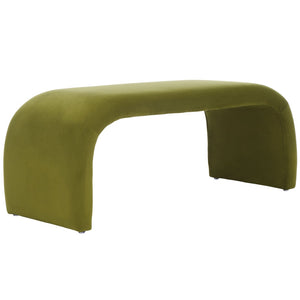 Safavieh Tenko Bench - Elegant Upholstered Seating With Curved Design For Entryways, Living Rooms & Bedrooms Olive BCH1300F