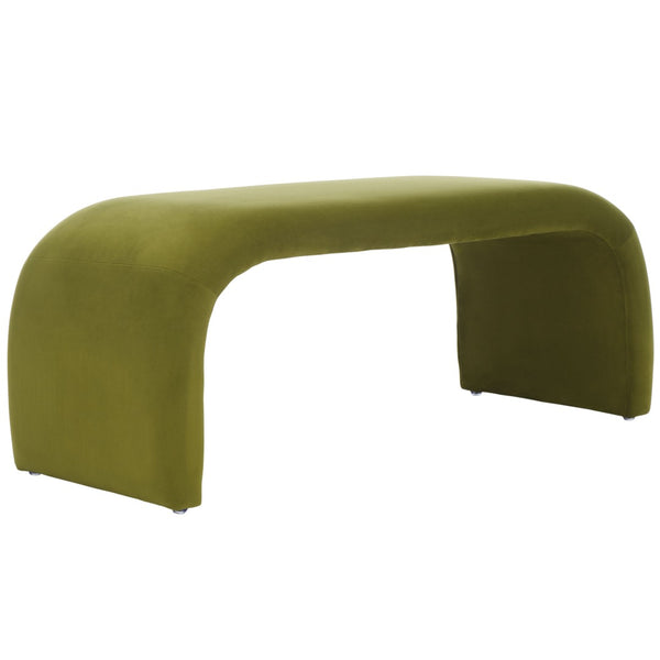 Safavieh Tenko Bench - Elegant Upholstered Seating With Curved Design For Entryways, Living Rooms & Bedrooms Olive BCH1300F