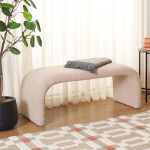 Safavieh Tenko Bench - Elegant Upholstered Seating With Curved Design For Entryways, Living Rooms & Bedrooms Tan BCH1300G