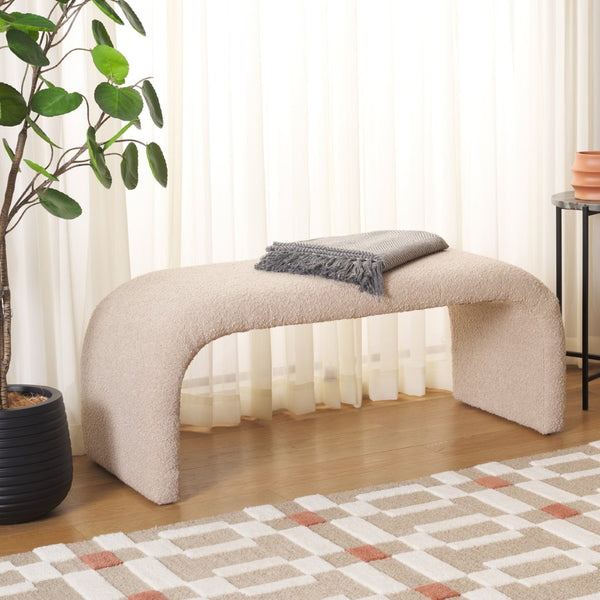 Safavieh Tenko Bench - Elegant Upholstered Seating With Curved Design For Entryways, Living Rooms & Bedrooms Tan BCH1300G