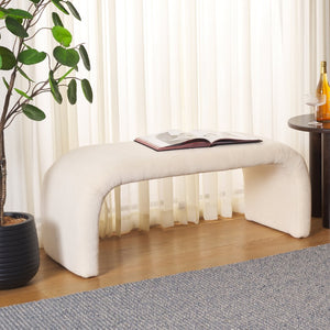 Safavieh Tenko Bench - Elegant Upholstered Seating With Curved Design For Entryways, Living Rooms & Bedrooms Cream BCH1300J