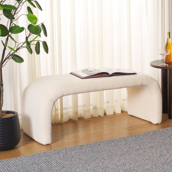 Safavieh Tenko Bench - Elegant Upholstered Seating With Curved Design For Entryways, Living Rooms & Bedrooms Cream BCH1300J