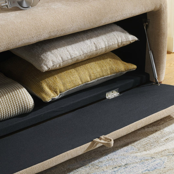 Safavieh Kowal Storage Bench In Sand - Stylish Solid Wood Seating With Cozy Cushion & Hidden Storage Solutions Sand Metal,Wood,Fabric,Foam Bch1301a