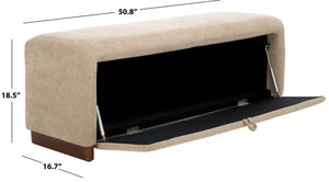 Safavieh Kowal Storage Bench In Sand - Stylish Solid Wood Seating With Cozy Cushion & Hidden Storage Solutions Sand Metal,Wood,Fabric,Foam Bch1301a