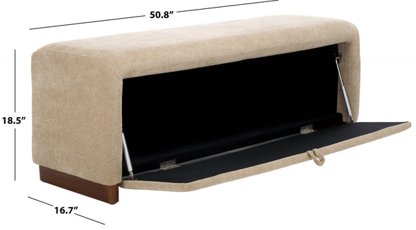 Safavieh Kowal Storage Bench In Sand - Stylish Solid Wood Seating With Cozy Cushion & Hidden Storage Solutions Sand Metal,Wood,Fabric,Foam Bch1301a