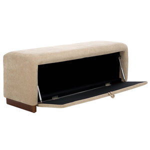 Safavieh Kowal Storage Bench In Sand - Stylish Solid Wood Seating With Cozy Cushion & Hidden Storage Solutions Sand Metal,Wood,Fabric,Foam Bch1301a