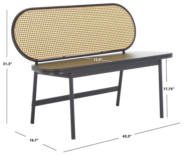 Safavieh Quillion Cane Bench - Coastal-Inspired Elegance With Oval Back, Matte Black Frame & Versatile Style BCH2500A