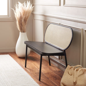 Safavieh Quillion Cane Bench  XII23 Black / Natural  Wood BCH2500A