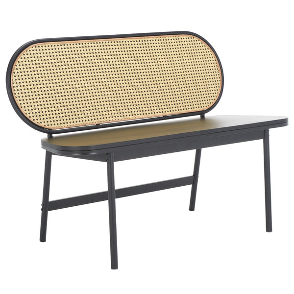 Safavieh Quillion Cane Bench  XII23 Black / Natural  Wood BCH2500A