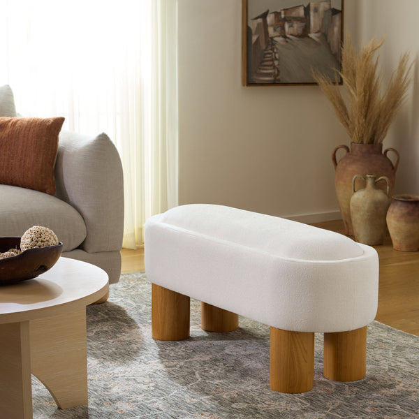 Safavieh Posner Bench - Elegant Ivory & Natural Rubberwood Design For Comfort And Style In Any Room Ivory ,Natural Wood,Foam,Fabric Bch3403a