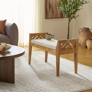 Safavieh Hamburg Wood Bench With Chevron Upholstery - Stylish Mango Frame For Entryway & Living Spaces BCH3702A