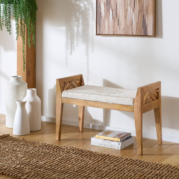 Safavieh Hamburg Wood Bench With Chevron Upholstery - Stylish Mango Frame For Entryway & Living Spaces BCH3702A