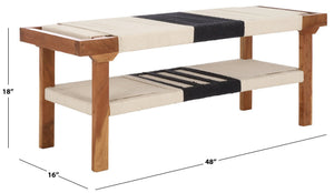 Safavieh Munich Stylish Compact Bench With Shelf – Solid Acacia Wood & Woven Cotton For Modern Spaces BCH3703A