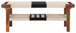 Safavieh Munich Stylish Compact Bench With Shelf – Solid Acacia Wood & Woven Cotton For Modern Spaces BCH3703A