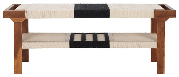 Safavieh Munich Stylish Compact Bench With Shelf – Solid Acacia Wood & Woven Cotton For Modern Spaces BCH3703A