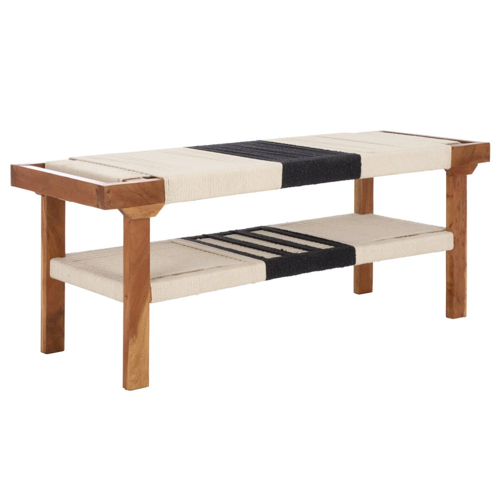 Safavieh Munich Stylish Compact Bench With Shelf – Solid Acacia Wood & Woven Cotton For Modern Spaces BCH3703A