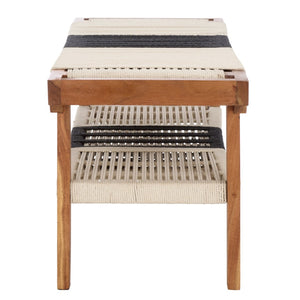 Safavieh Munich Stylish Compact Bench With Shelf – Solid Acacia Wood & Woven Cotton For Modern Spaces BCH3703A