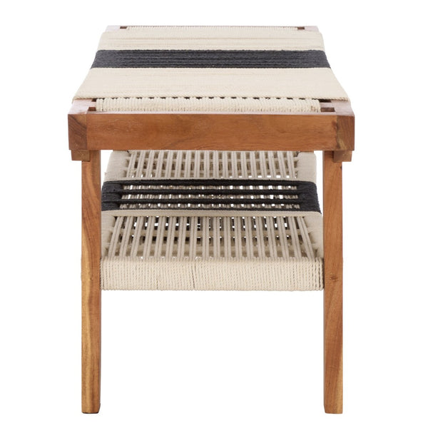 Safavieh Munich Stylish Compact Bench With Shelf – Solid Acacia Wood & Woven Cotton For Modern Spaces BCH3703A