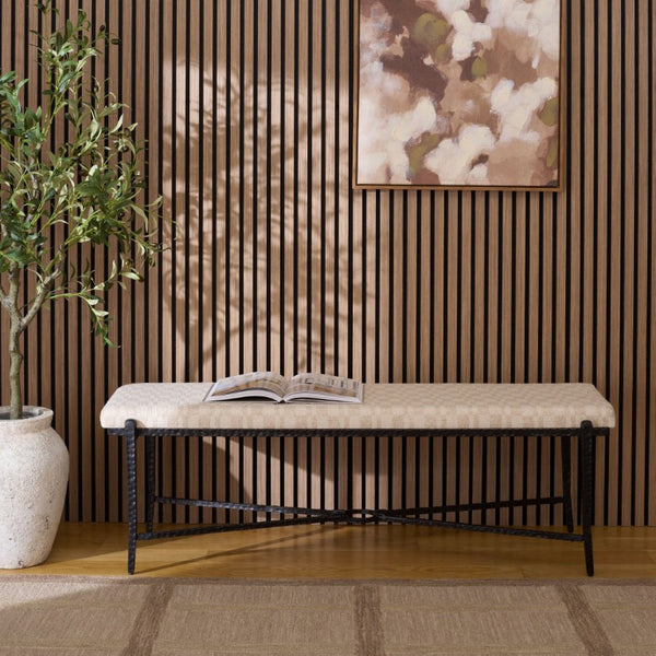 Safavieh Zhanna Foam Filled Bench Cushion Structured Fabric Seat for Entryway or Patio Cream BCH3704B