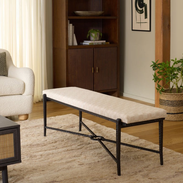 Safavieh Zhanna Foam Filled Bench Cushion Structured Fabric Seat for Entryway or Patio Cream BCH3704B