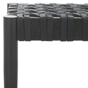 Walda Leather Woven Bench - Contemporary Black Mahogany Accent for Chic Living Spaces & Style