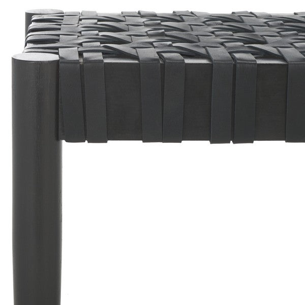 Walda Leather Woven Bench - Contemporary Black Mahogany Accent for Chic Living Spaces & Style