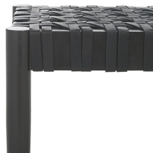 Safavieh Walda Leather Woven Bench - Modern Black Mahogany Accent For Entryway, Bedroom & Living Room Decor BCH4000A