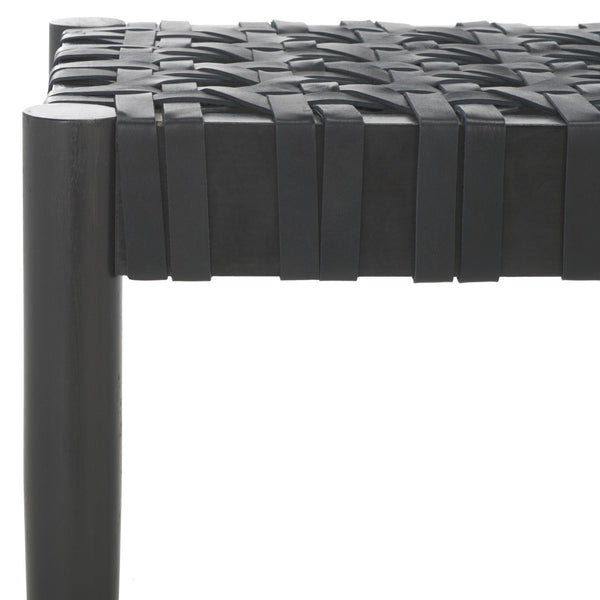 Safavieh Walda Leather Woven Bench - Modern Black Mahogany Accent For Entryway, Bedroom & Living Room Decor BCH4000A