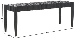 Walda Leather Woven Bench - Contemporary Black Mahogany Accent for Chic Living Spaces & Style