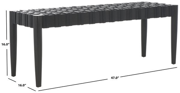 Walda Leather Woven Bench - Contemporary Black Mahogany Accent for Chic Living Spaces & Style