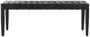 Walda Leather Woven Bench - Contemporary Black Mahogany Accent for Chic Living Spaces & Style