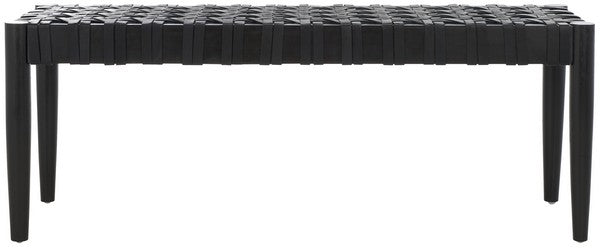Walda Leather Woven Bench - Contemporary Black Mahogany Accent for Chic Living Spaces & Style