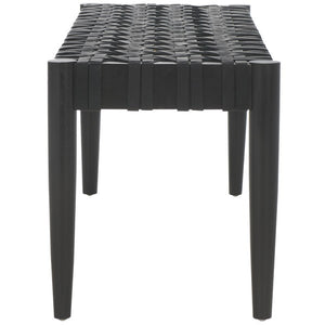 Walda Leather Woven Bench - Contemporary Black Mahogany Accent for Chic Living Spaces & Style