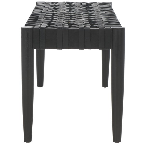 Walda Leather Woven Bench - Contemporary Black Mahogany Accent for Chic Living Spaces & Style