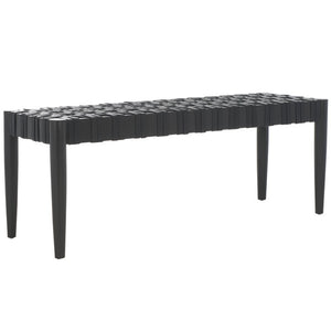 Walda Leather Woven Bench - Contemporary Black Mahogany Accent for Chic Living Spaces & Style
