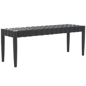 Safavieh Walda Leather Woven Bench - Modern Black Mahogany Accent For Entryway, Bedroom & Living Room Decor BCH4000A