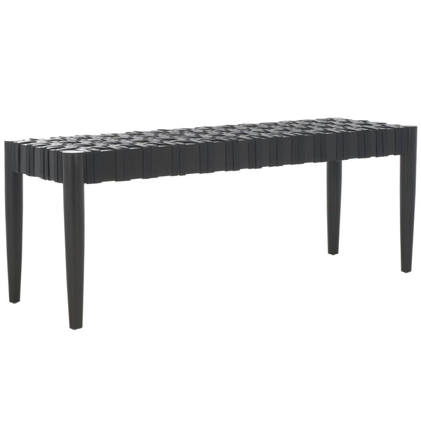 Safavieh Walda Leather Woven Bench - Modern Black Mahogany Accent For Entryway, Bedroom & Living Room Decor BCH4000A