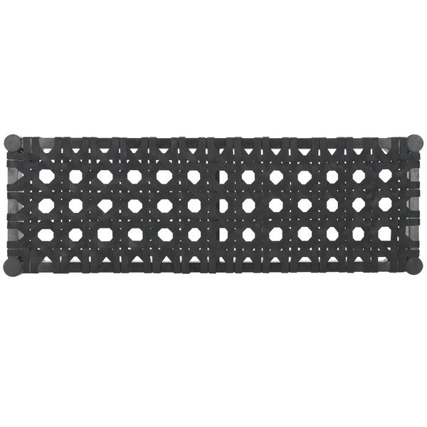 Walda Leather Woven Bench - Contemporary Black Mahogany Accent for Chic Living Spaces & Style