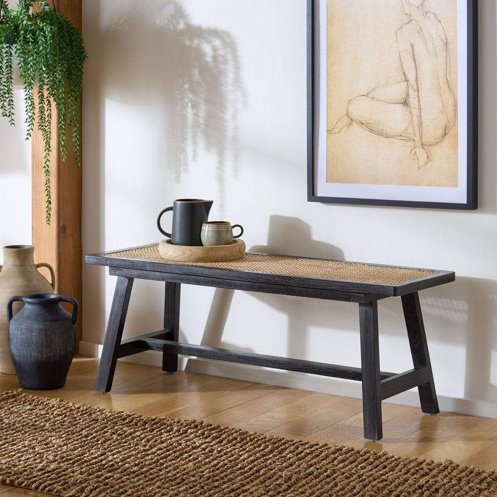 Safavieh Henrik Cane Bench - Stylish A-frame Design With Coastal-chic Rattan Seat For Modern Decor Appeal Black ,Natural Wood ,Cane Bch4002a