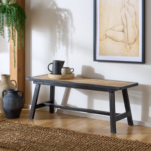 Safavieh Henrik Cane Bench - Stylish A-frame Design With Coastal-chic Rattan Seat For Modern Decor Appeal Black ,Natural Wood ,Cane Bch4002a