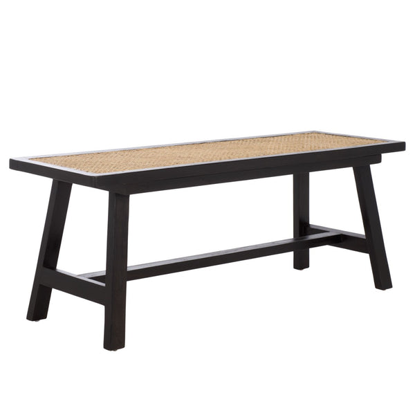 Safavieh Henrik Coastal-Chic Bench - Versatile A-Frame Design For Entryway, Living Space, Or Bedroom Decor Black Frame / Natural Cane Seat BCH4002A