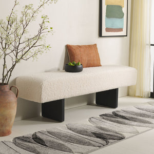 Safavieh Quentin Bench - Plush Faux Shearling Seating For Modern Interiors, Entryway, Or Bedroom Accent Off White / Black BCH4500A