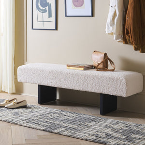 Safavieh Quentin Bench - Plush Faux Shearling Seating For Modern Interiors, Entryway, Or Bedroom Accent Off White / Black BCH4500A