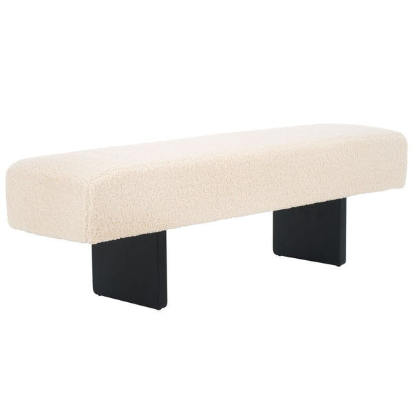 Safavieh Quentin Bench - Plush Faux Shearling Seating For Modern Interiors, Entryway, Or Bedroom Accent Off White / Black BCH4500A