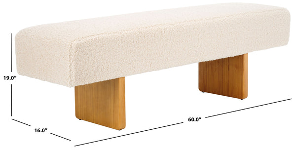 Safavieh Quentin Bench - Plush Faux Shearling Seating For Modern Interiors, Entryway, Or Bedroom Accent Off White / Natural BCH4500B