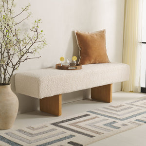 Safavieh Quentin Bench - Plush Faux Shearling Seating For Modern Interiors, Entryway, Or Bedroom Accent Off White / Natural BCH4500B
