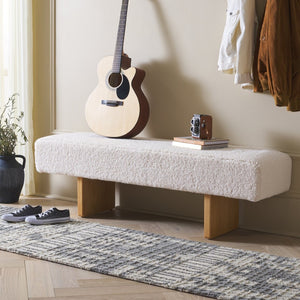 Safavieh Quentin Bench - Plush Faux Shearling Seating For Modern Interiors, Entryway, Or Bedroom Accent Off White / Natural BCH4500B